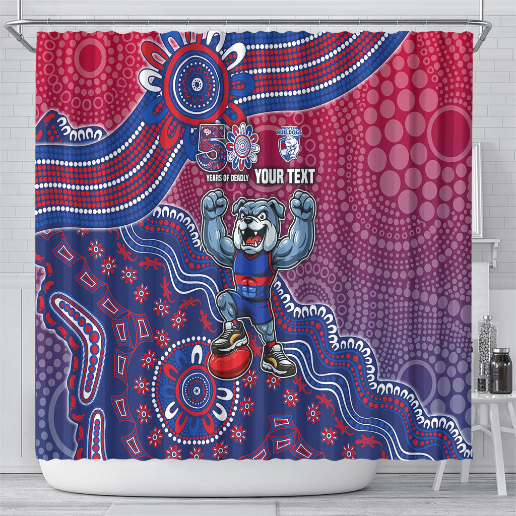 Personalized Western Bulldogs Football Mascot Shower Curtain Aboriginal Dot Art Style Vibrant Indigenous Pattern Design