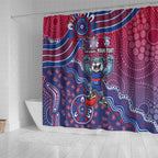 Personalized Western Bulldogs Football Mascot Shower Curtain Aboriginal Dot Art Style Vibrant Indigenous Pattern Design