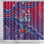Personalized Western Bulldogs Football Mascot Shower Curtain Aboriginal Dot Art Style Vibrant Indigenous Pattern Design