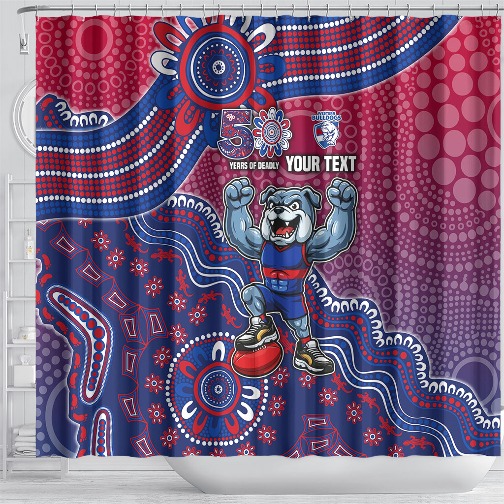 Personalized Western Bulldogs Football Mascot Shower Curtain Aboriginal Dot Art Style Vibrant Indigenous Pattern Design
