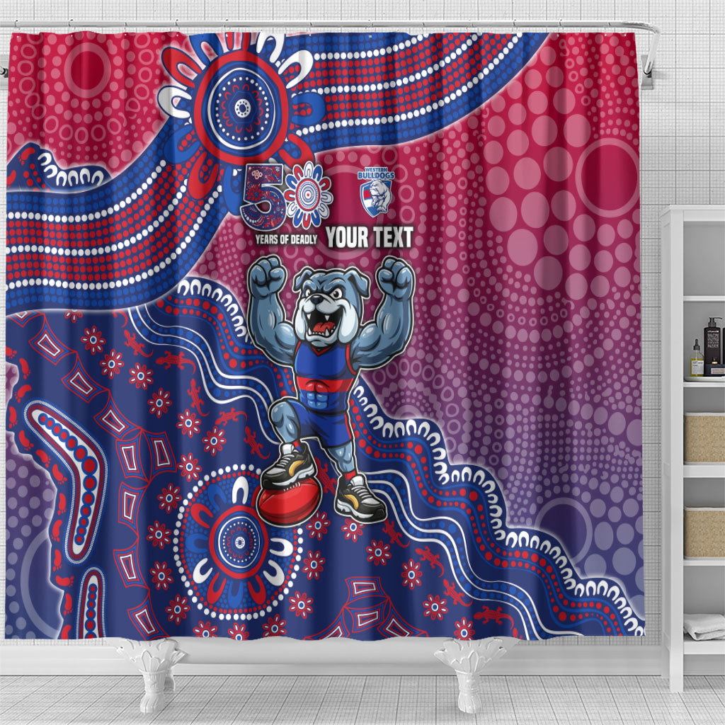 Personalized Western Bulldogs Football Mascot Shower Curtain Aboriginal Dot Art Style Vibrant Indigenous Pattern Design