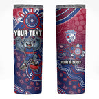 Personalized Western Bulldogs Football Mascot Skinny Tumbler Aboriginal Dot Art Style Vibrant Indigenous Pattern Design