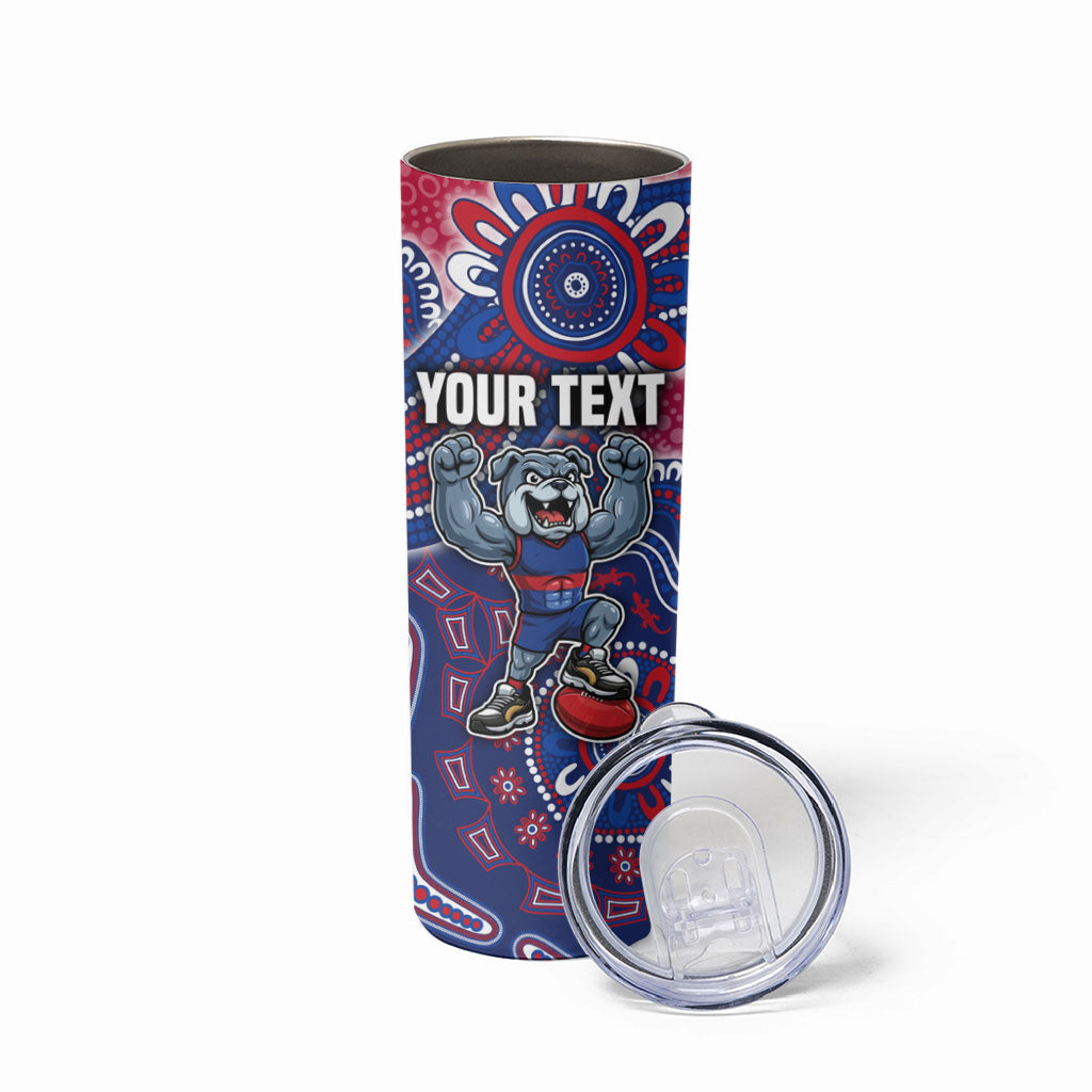 Personalized Western Bulldogs Football Mascot Skinny Tumbler Aboriginal Dot Art Style Vibrant Indigenous Pattern Design