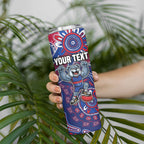 Personalized Western Bulldogs Football Mascot Skinny Tumbler Aboriginal Dot Art Style Vibrant Indigenous Pattern Design