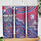 Personalized Western Bulldogs Football Mascot Skinny Tumbler Aboriginal Dot Art Style Vibrant Indigenous Pattern Design