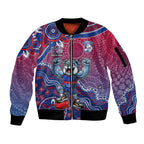 Personalized Western Bulldogs Football Mascot Sleeve Zip Bomber Jacket Aboriginal Dot Art Style Vibrant Indigenous Pattern Design