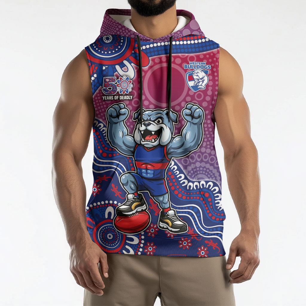Personalized Western Bulldogs Football Mascot Sleeveless Hoodie Aboriginal Dot Art Style Vibrant Indigenous Pattern Design