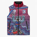Personalized Western Bulldogs Football Mascot Sleeveless Puffer Jacket Aboriginal Dot Art Style Vibrant Indigenous Pattern Design