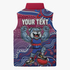Personalized Western Bulldogs Football Mascot Sleeveless Puffer Jacket Aboriginal Dot Art Style Vibrant Indigenous Pattern Design