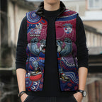 Personalized Western Bulldogs Football Mascot Sleeveless Puffer Jacket Aboriginal Dot Art Style Vibrant Indigenous Pattern Design