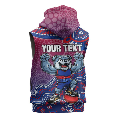 Personalized Western Bulldogs Football Mascot Sleeveless Zip Hoodie Aboriginal Dot Art Style Vibrant Indigenous Pattern Design