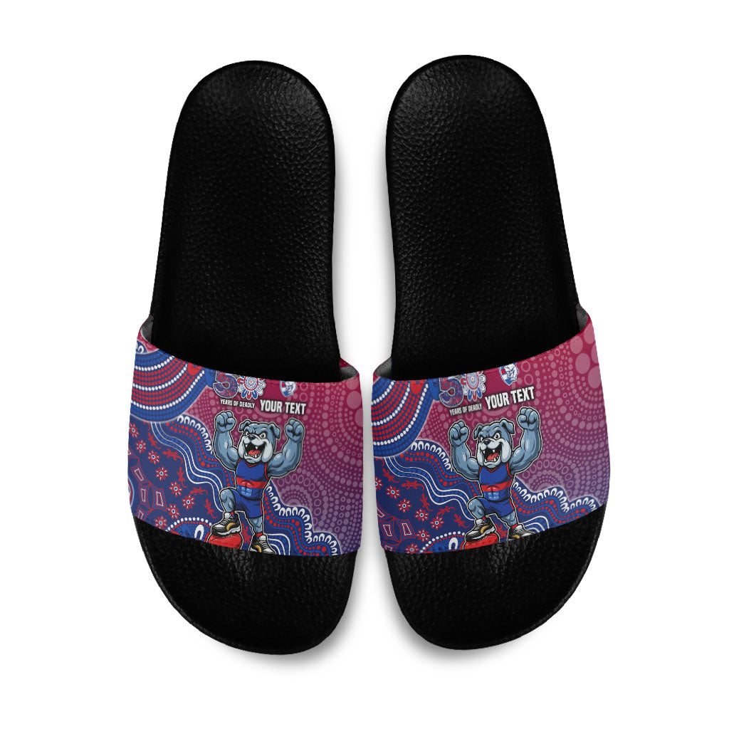 Personalized Western Bulldogs Football Mascot Slide Sandals Aboriginal Dot Art Style Vibrant Indigenous Pattern Design
