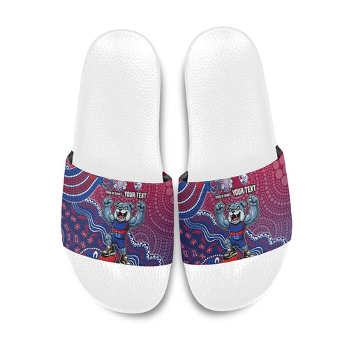 Personalized Western Bulldogs Football Mascot Slide Sandals Aboriginal Dot Art Style Vibrant Indigenous Pattern Design