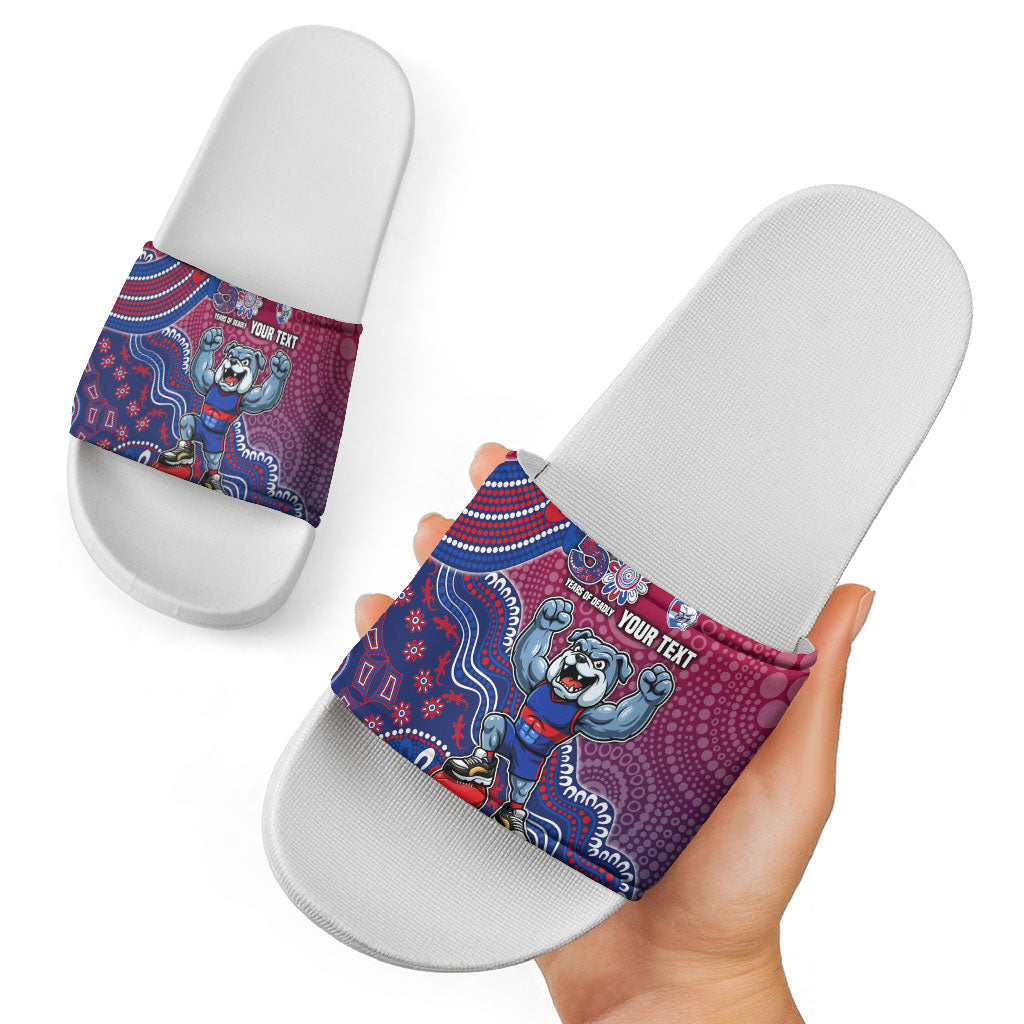 Personalized Western Bulldogs Football Mascot Slide Sandals Aboriginal Dot Art Style Vibrant Indigenous Pattern Design