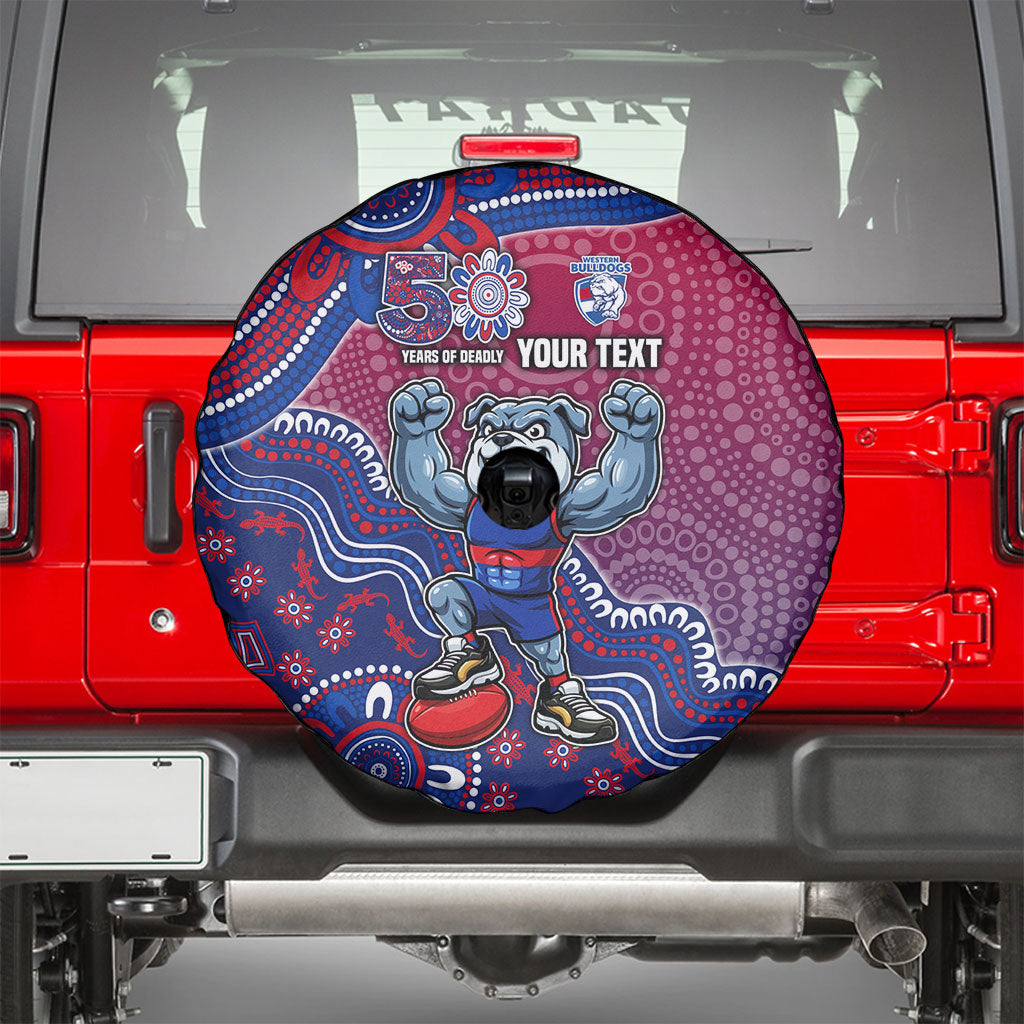 Personalized Western Bulldogs Football Mascot Spare Tire Cover Aboriginal Dot Art Style Vibrant Indigenous Pattern Design