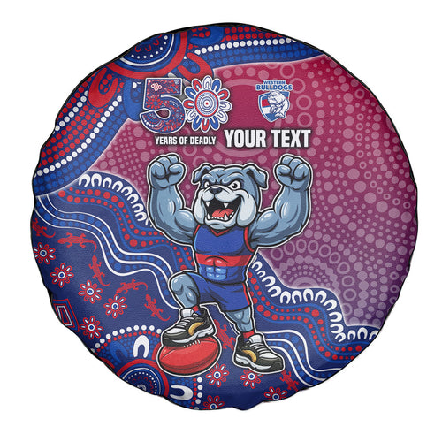 Personalized Western Bulldogs Football Mascot Spare Tire Cover Aboriginal Dot Art Style Vibrant Indigenous Pattern Design