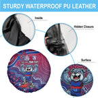 Personalized Western Bulldogs Football Mascot Spare Tire Cover Aboriginal Dot Art Style Vibrant Indigenous Pattern Design