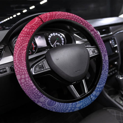 Western Bulldogs Football Mascot Steering Wheel Cover Aboriginal Dot Art Style Vibrant Indigenous Pattern Design