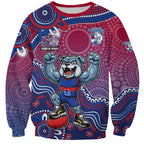 Personalized Western Bulldogs Football Mascot Sweatshirt Aboriginal Dot Art Style Vibrant Indigenous Pattern Design