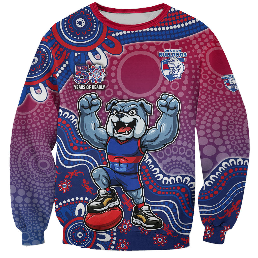 Personalized Western Bulldogs Football Mascot Sweatshirt Aboriginal Dot Art Style Vibrant Indigenous Pattern Design