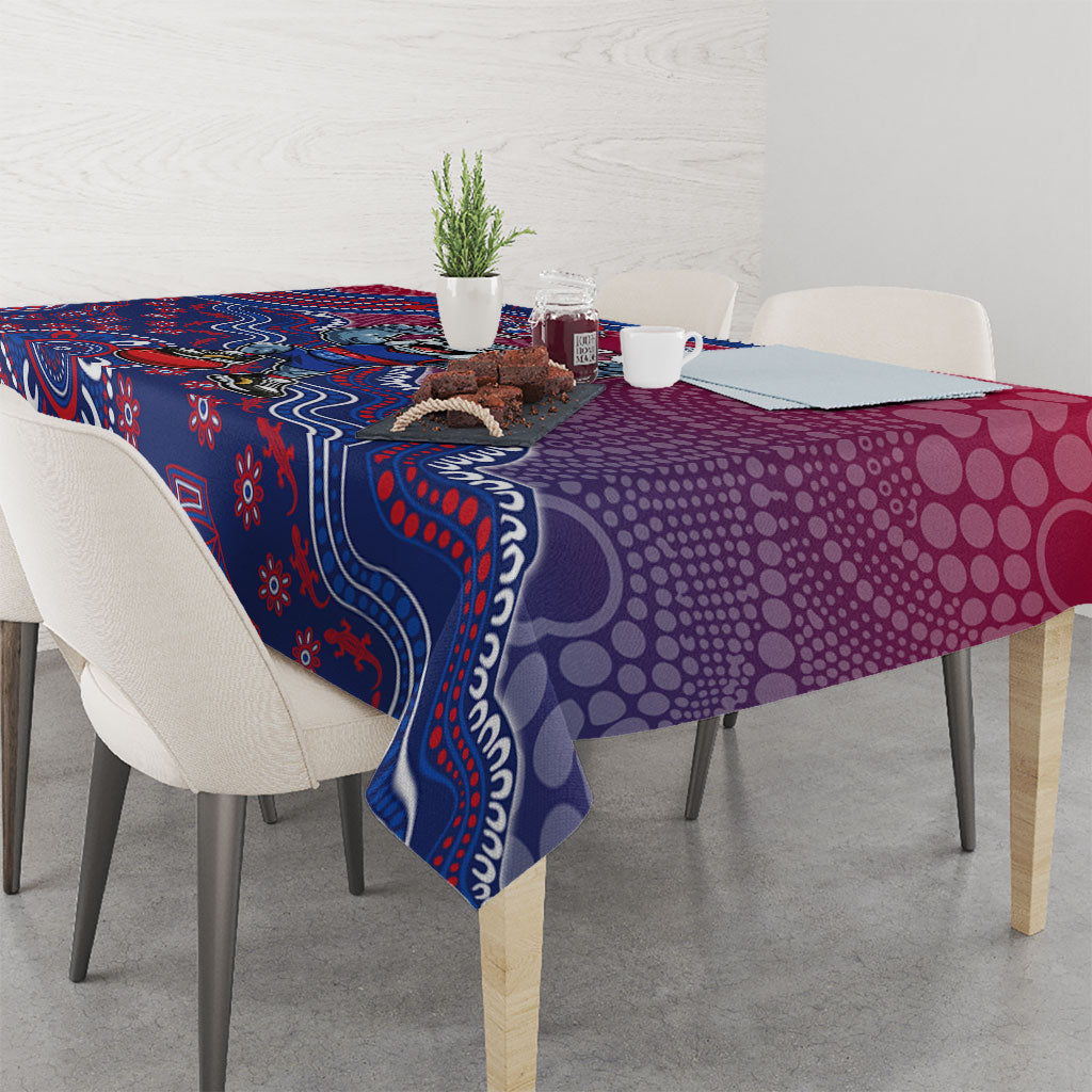 Personalized Western Bulldogs Football Mascot Tablecloth Aboriginal Dot Art Style Vibrant Indigenous Pattern Design