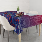 Personalized Western Bulldogs Football Mascot Tablecloth Aboriginal Dot Art Style Vibrant Indigenous Pattern Design
