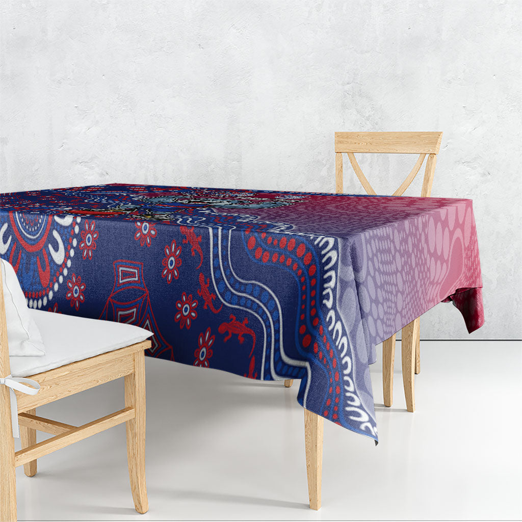 Personalized Western Bulldogs Football Mascot Tablecloth Aboriginal Dot Art Style Vibrant Indigenous Pattern Design