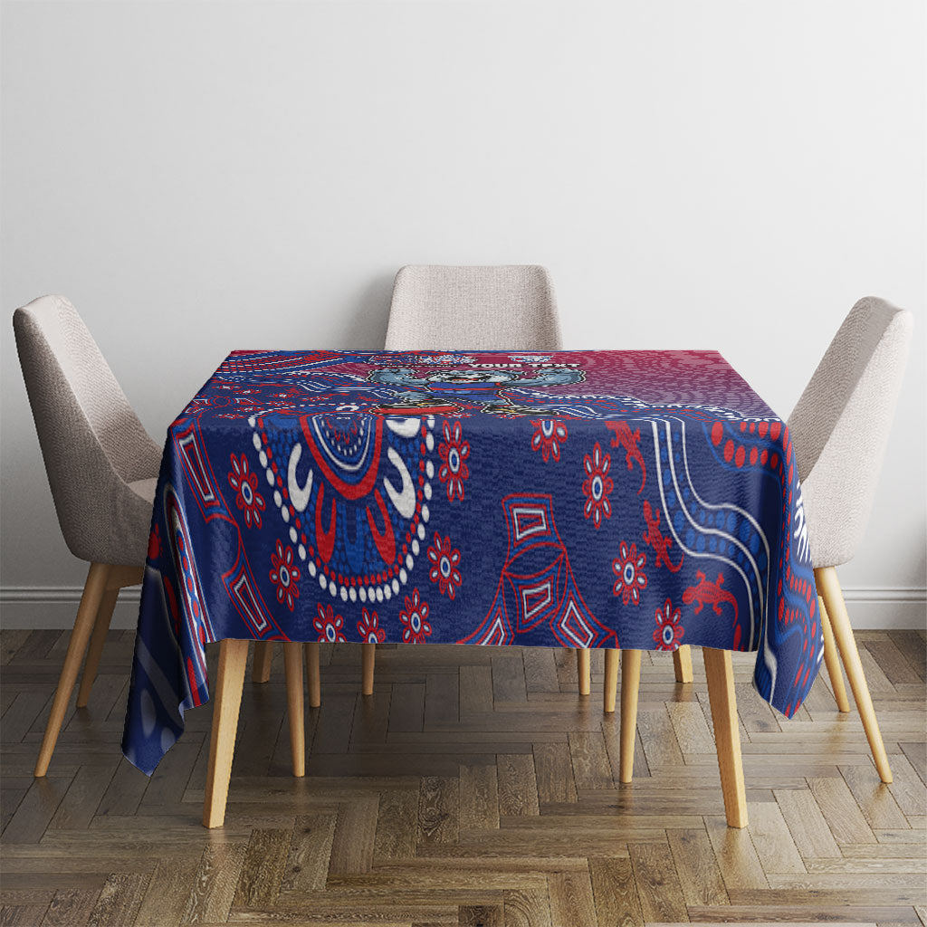 Personalized Western Bulldogs Football Mascot Tablecloth Aboriginal Dot Art Style Vibrant Indigenous Pattern Design