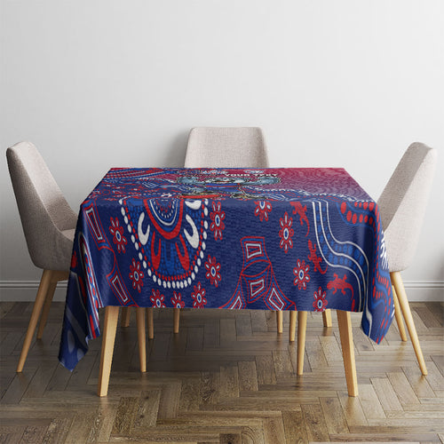 Personalized Western Bulldogs Football Mascot Tablecloth Aboriginal Dot Art Style Vibrant Indigenous Pattern Design
