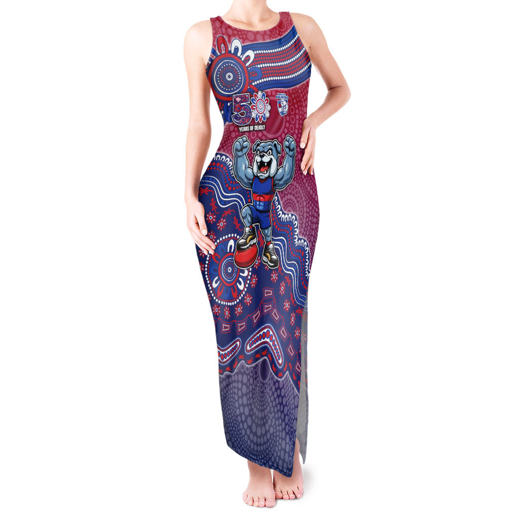 Personalized Western Bulldogs Football Mascot Tank Maxi Dress Aboriginal Dot Art Style Vibrant Indigenous Pattern Design