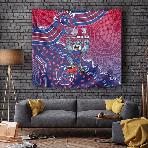Personalized Western Bulldogs Football Mascot Tapestry Aboriginal Dot Art Style Vibrant Indigenous Pattern Design