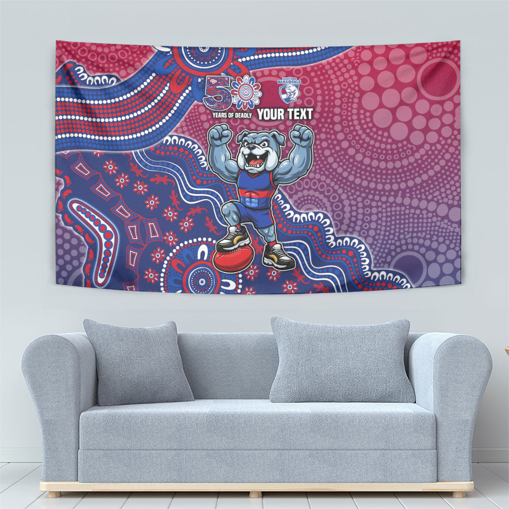 Personalized Western Bulldogs Football Mascot Tapestry Aboriginal Dot Art Style Vibrant Indigenous Pattern Design