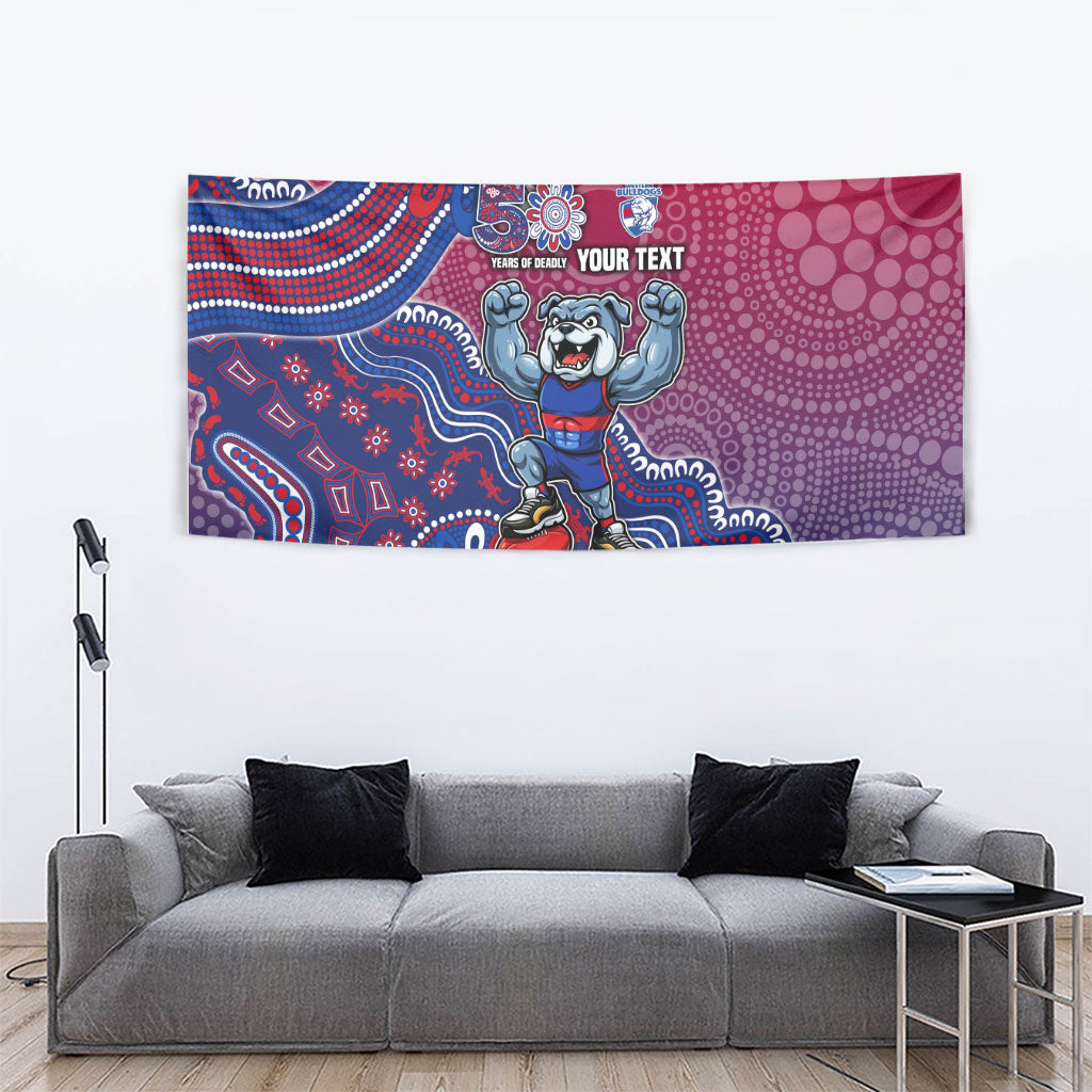 Personalized Western Bulldogs Football Mascot Tapestry Aboriginal Dot Art Style Vibrant Indigenous Pattern Design