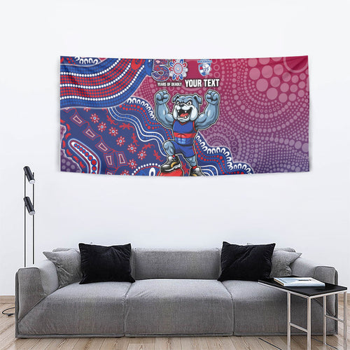Personalized Western Bulldogs Football Mascot Tapestry Aboriginal Dot Art Style Vibrant Indigenous Pattern Design