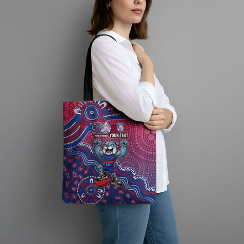 Personalized Western Bulldogs Football Mascot Tote Bag Aboriginal Dot Art Style Vibrant Indigenous Pattern Design