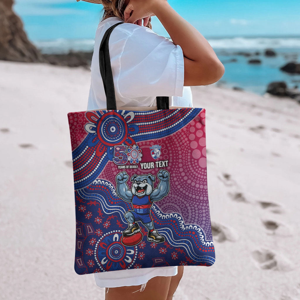 Personalized Western Bulldogs Football Mascot Tote Bag Aboriginal Dot Art Style Vibrant Indigenous Pattern Design