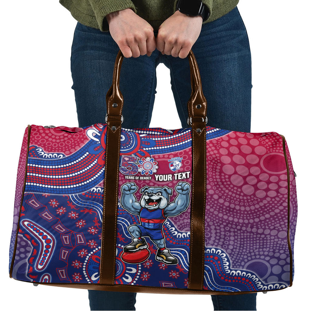 Personalized Western Bulldogs Football Mascot Travel Bag Aboriginal Dot Art Style Vibrant Indigenous Pattern Design