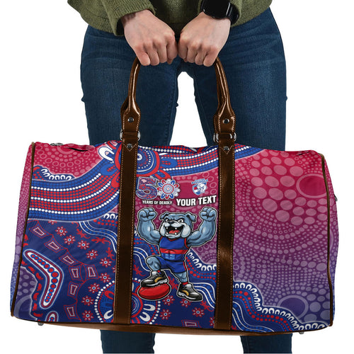 Personalized Western Bulldogs Football Mascot Travel Bag Aboriginal Dot Art Style Vibrant Indigenous Pattern Design
