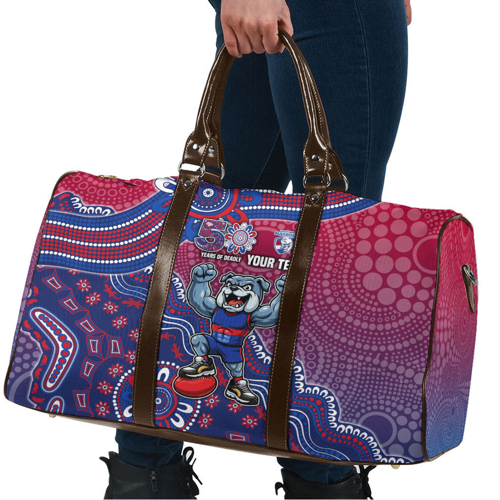 Personalized Western Bulldogs Football Mascot Travel Bag Aboriginal Dot Art Style Vibrant Indigenous Pattern Design