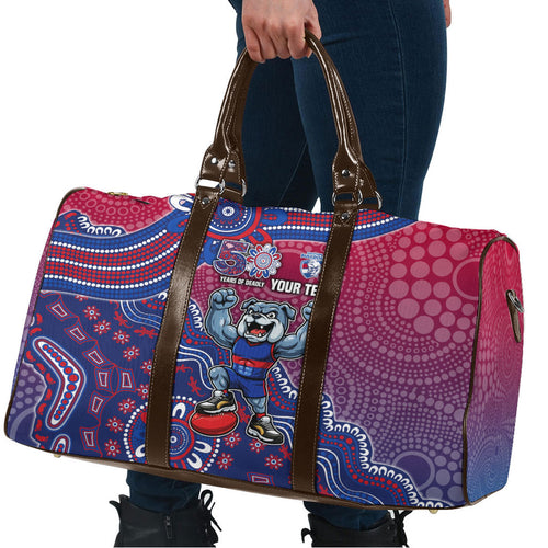 Personalized Western Bulldogs Football Mascot Travel Bag Aboriginal Dot Art Style Vibrant Indigenous Pattern Design