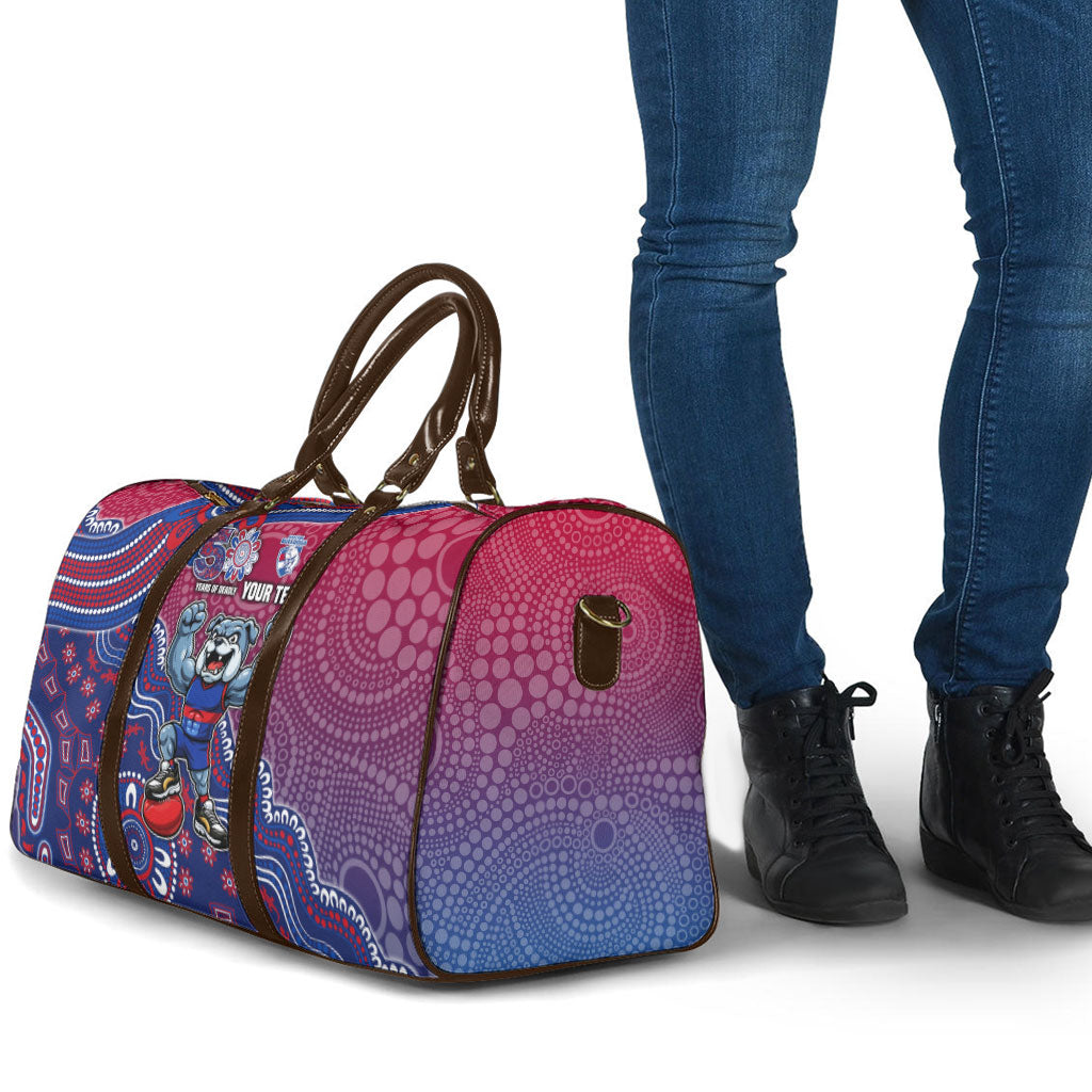 Personalized Western Bulldogs Football Mascot Travel Bag Aboriginal Dot Art Style Vibrant Indigenous Pattern Design