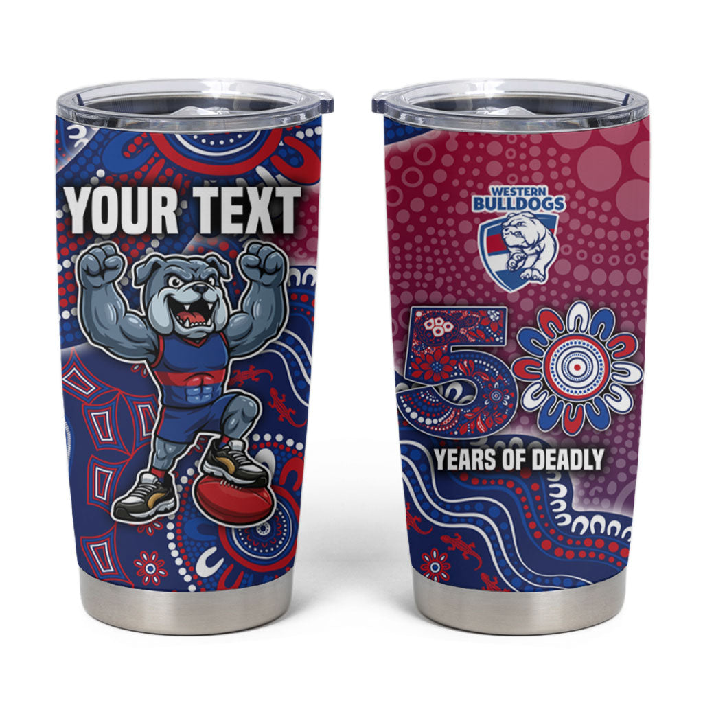 Personalized Western Bulldogs Football Mascot Tumbler Cup Aboriginal Dot Art Style Vibrant Indigenous Pattern Design