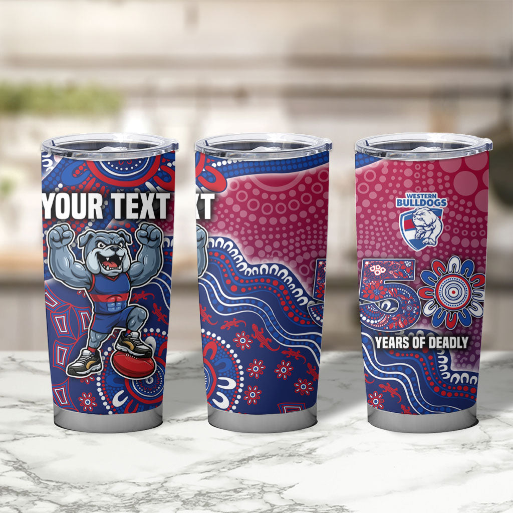 Personalized Western Bulldogs Football Mascot Tumbler Cup Aboriginal Dot Art Style Vibrant Indigenous Pattern Design