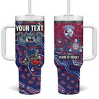 Personalized Western Bulldogs Football Mascot Tumbler With Handle Aboriginal Dot Art Style Vibrant Indigenous Pattern Design