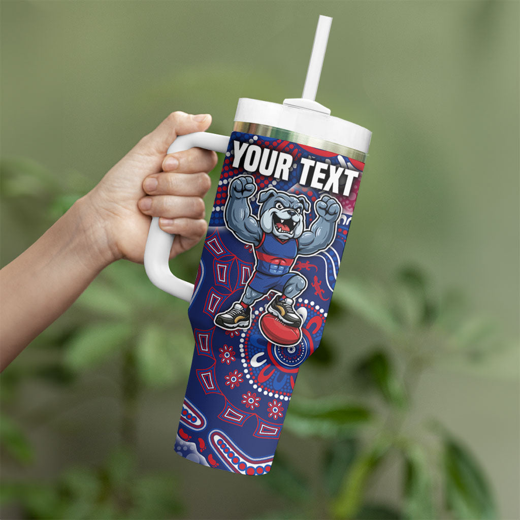 Personalized Western Bulldogs Football Mascot Tumbler With Handle Aboriginal Dot Art Style Vibrant Indigenous Pattern Design