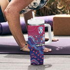Personalized Western Bulldogs Football Mascot Tumbler With Handle Aboriginal Dot Art Style Vibrant Indigenous Pattern Design