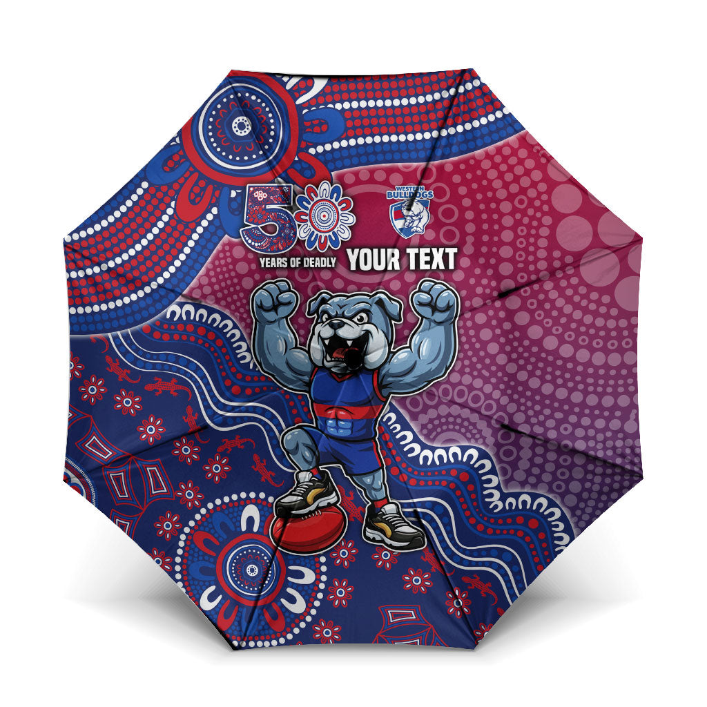 Personalized Western Bulldogs Football Mascot Umbrella Aboriginal Dot Art Style Vibrant Indigenous Pattern Design