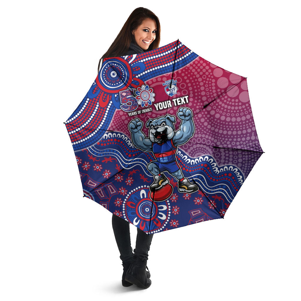 Personalized Western Bulldogs Football Mascot Umbrella Aboriginal Dot Art Style Vibrant Indigenous Pattern Design