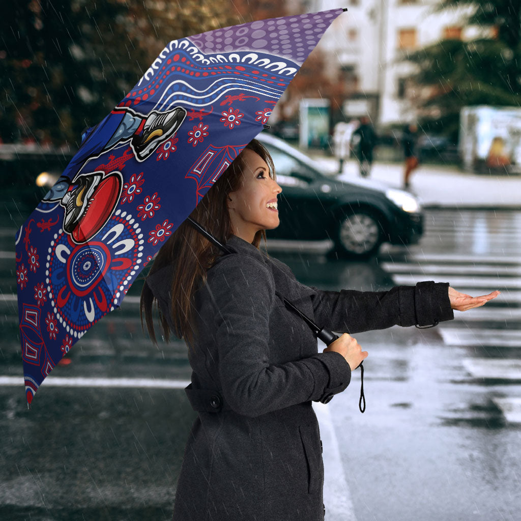 Personalized Western Bulldogs Football Mascot Umbrella Aboriginal Dot Art Style Vibrant Indigenous Pattern Design
