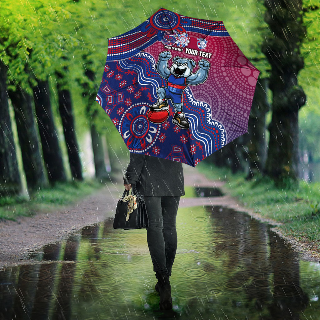 Personalized Western Bulldogs Football Mascot Umbrella Aboriginal Dot Art Style Vibrant Indigenous Pattern Design